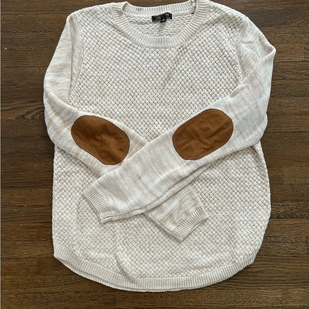 Cream Sweater with Brown Elbow Patches